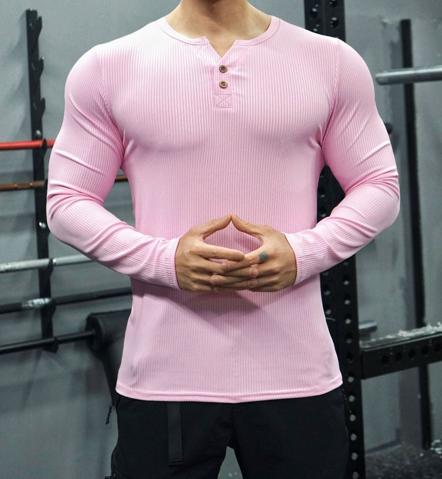Herren Langarm Henley-Shirt Strukturiert Rippdesign Modern