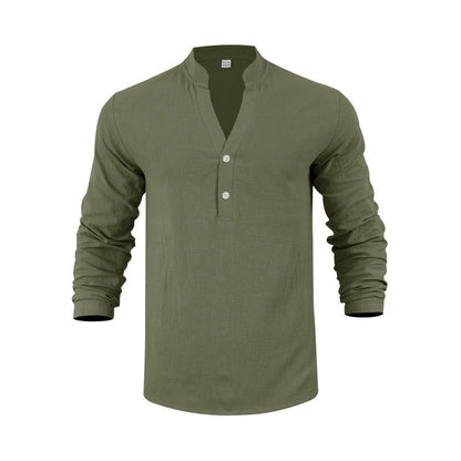 Herren Langarm-Shirt Weich Baumwolle Knopfleiste Casual