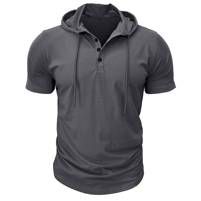 Herren Hoodie Kurzarm Sportlich Modern mit Knöpfen