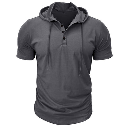 Herren Hoodie Kurzarm Sportlich Modern mit Knöpfen