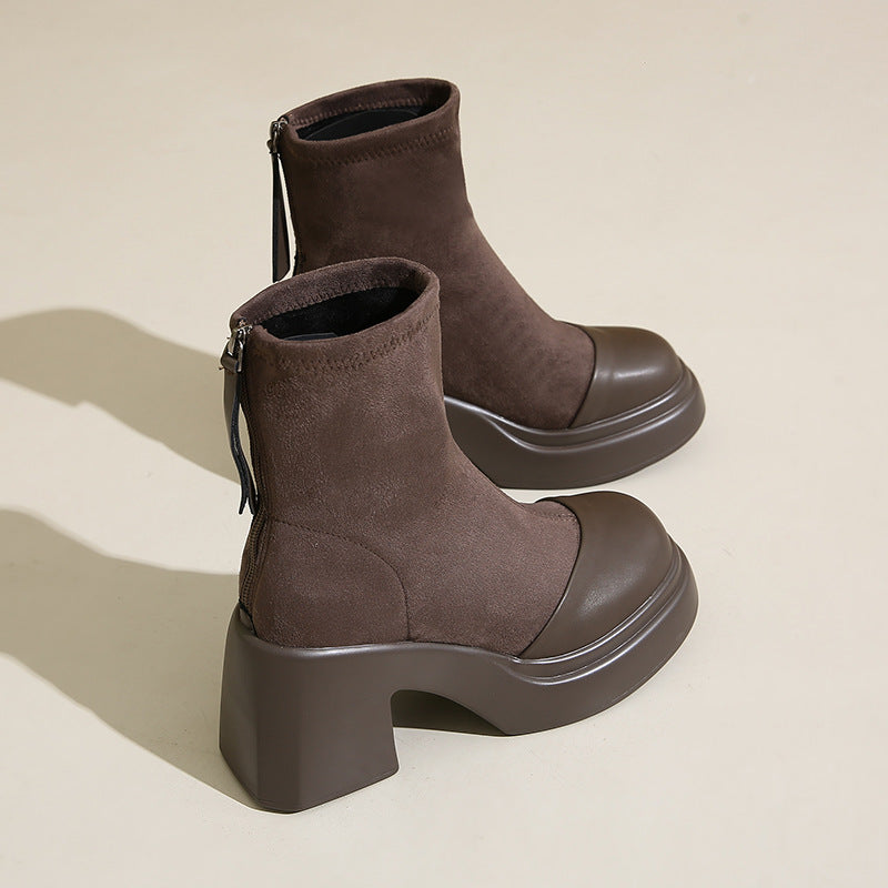 Damen Stiefeletten Blockabsatz Elastisch Modisch