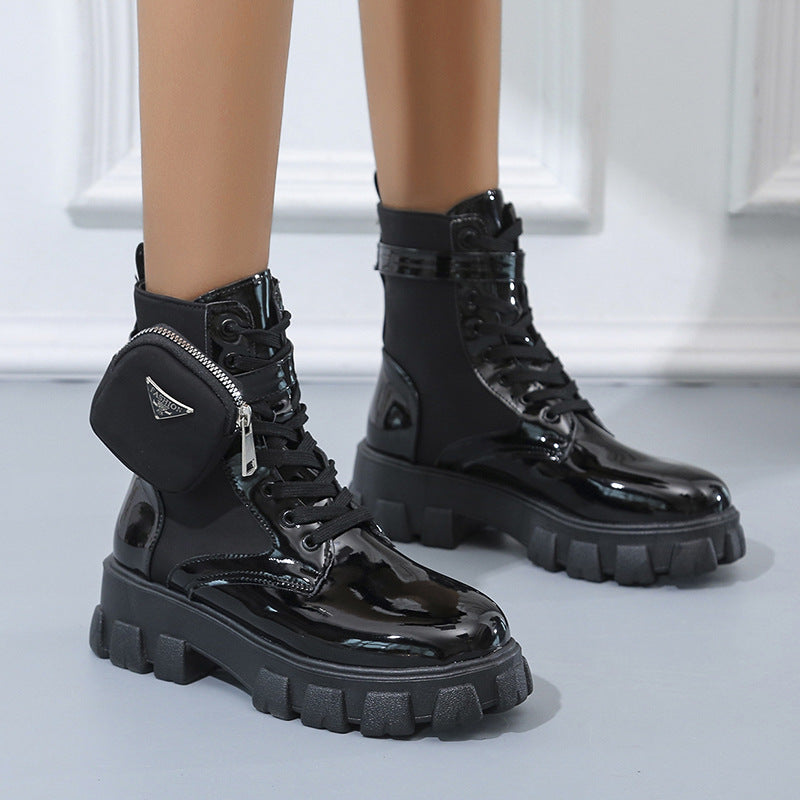 Damen Stiefel High-Top Robust Reißverschluss Schwarz