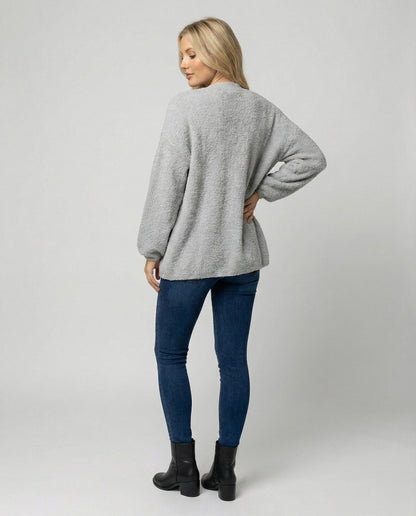 Damen Cardigan Offen mit Ballonärmeln Großzügig Elegant