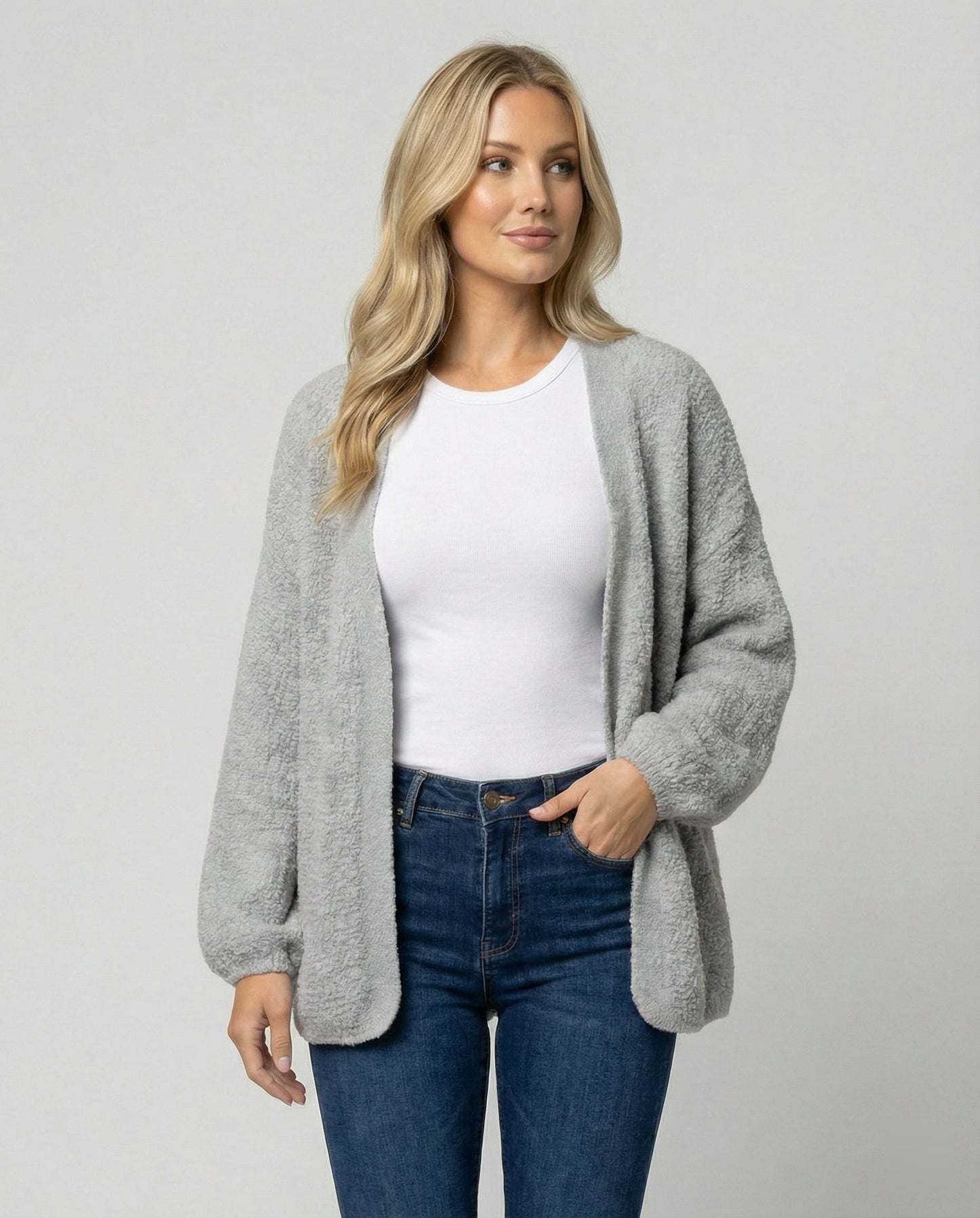 Damen Cardigan Offen mit Ballonärmeln Großzügig Elegant - BerlinGlamour