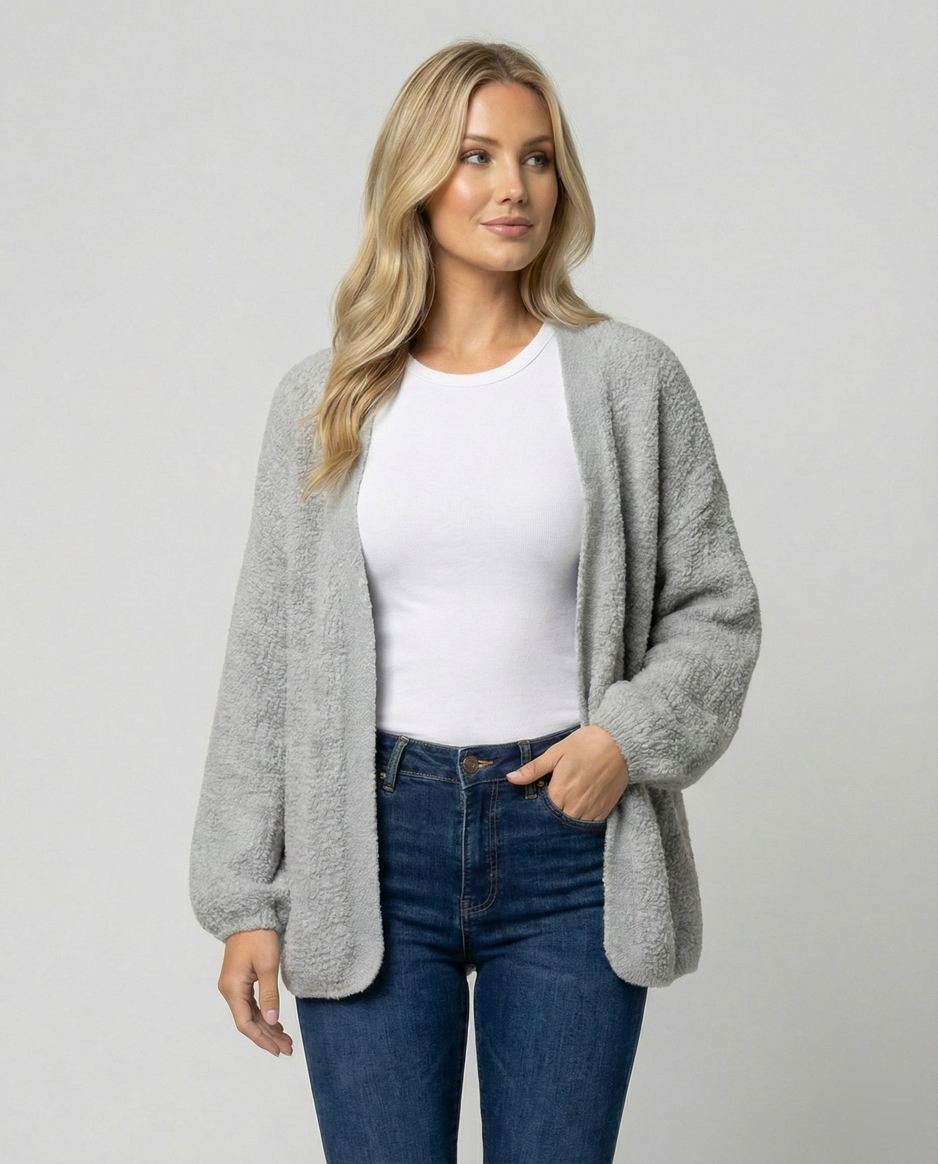 Damen Cardigan Offen mit Ballonärmeln Großzügig Elegant - BerlinGlamour