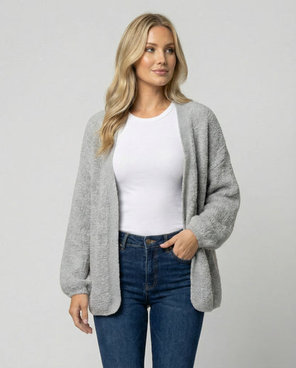 Damen Cardigan Offen mit Ballonärmeln Großzügig Elegant - BerlinGlamour