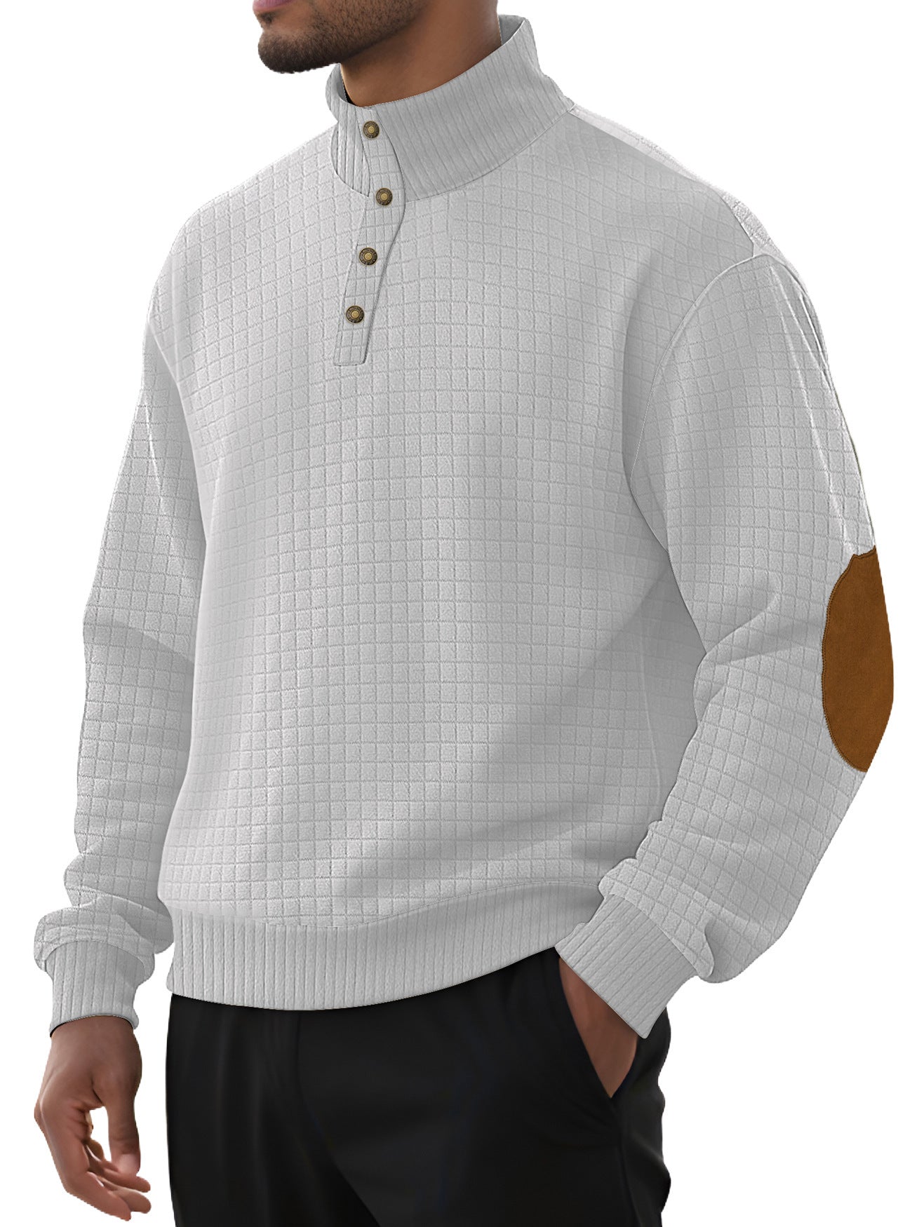 Herren Pullover Stehkragen Modern Leder Optik