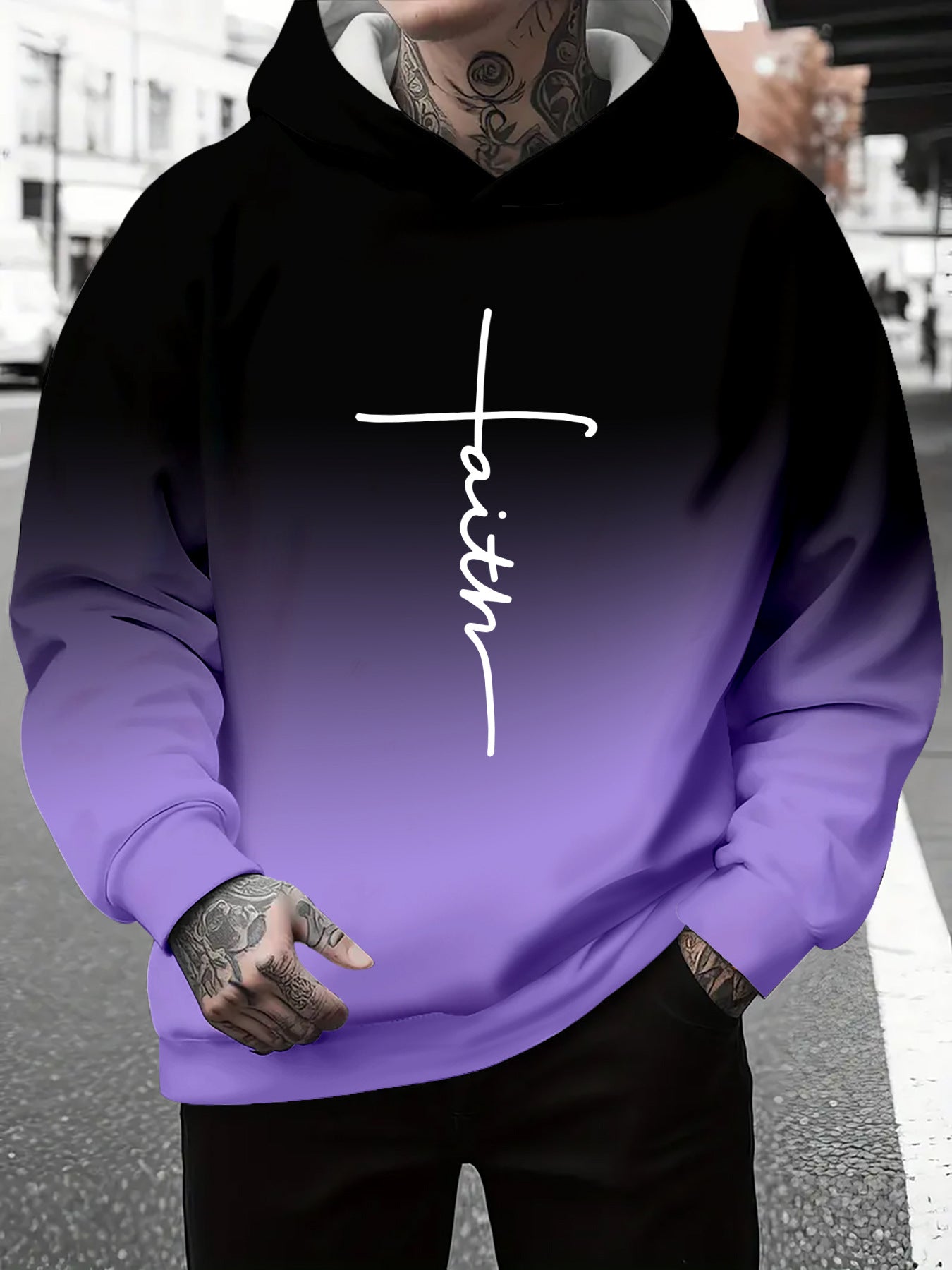 Herren Kapuzenpullover Grau Meliert mit Schriftzug