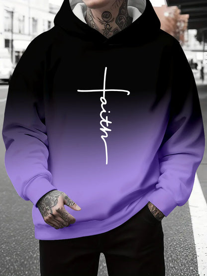 Herren Kapuzenpullover Grau Meliert mit Schriftzug
