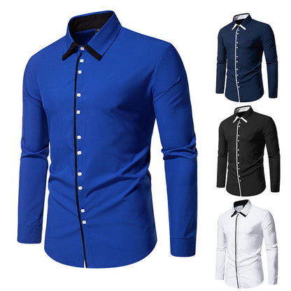 Herren Langarmhemd Elegant Mit Kontrastkragen Modern