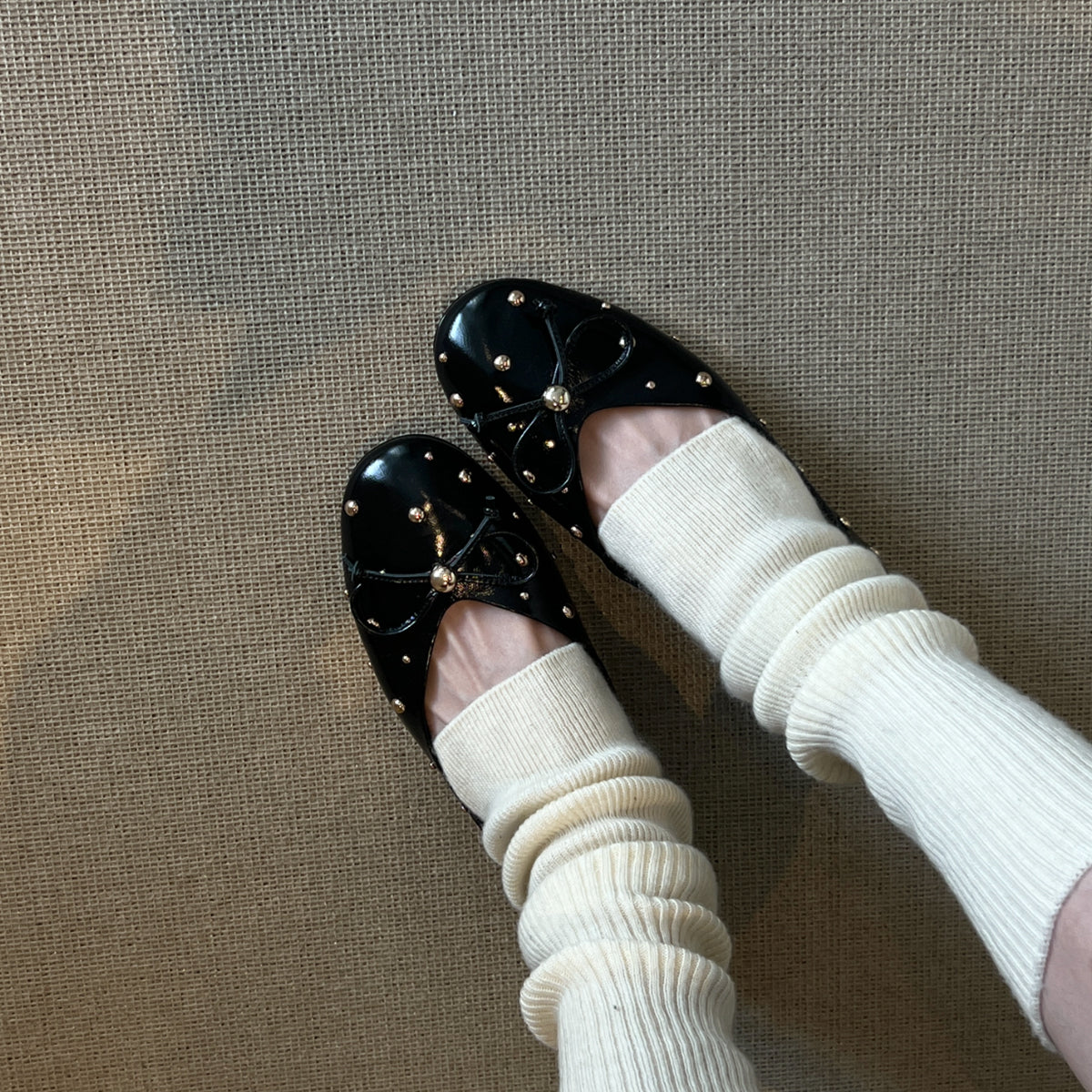 Damen Ballerinas Elegante Schleife mit Zierperlen