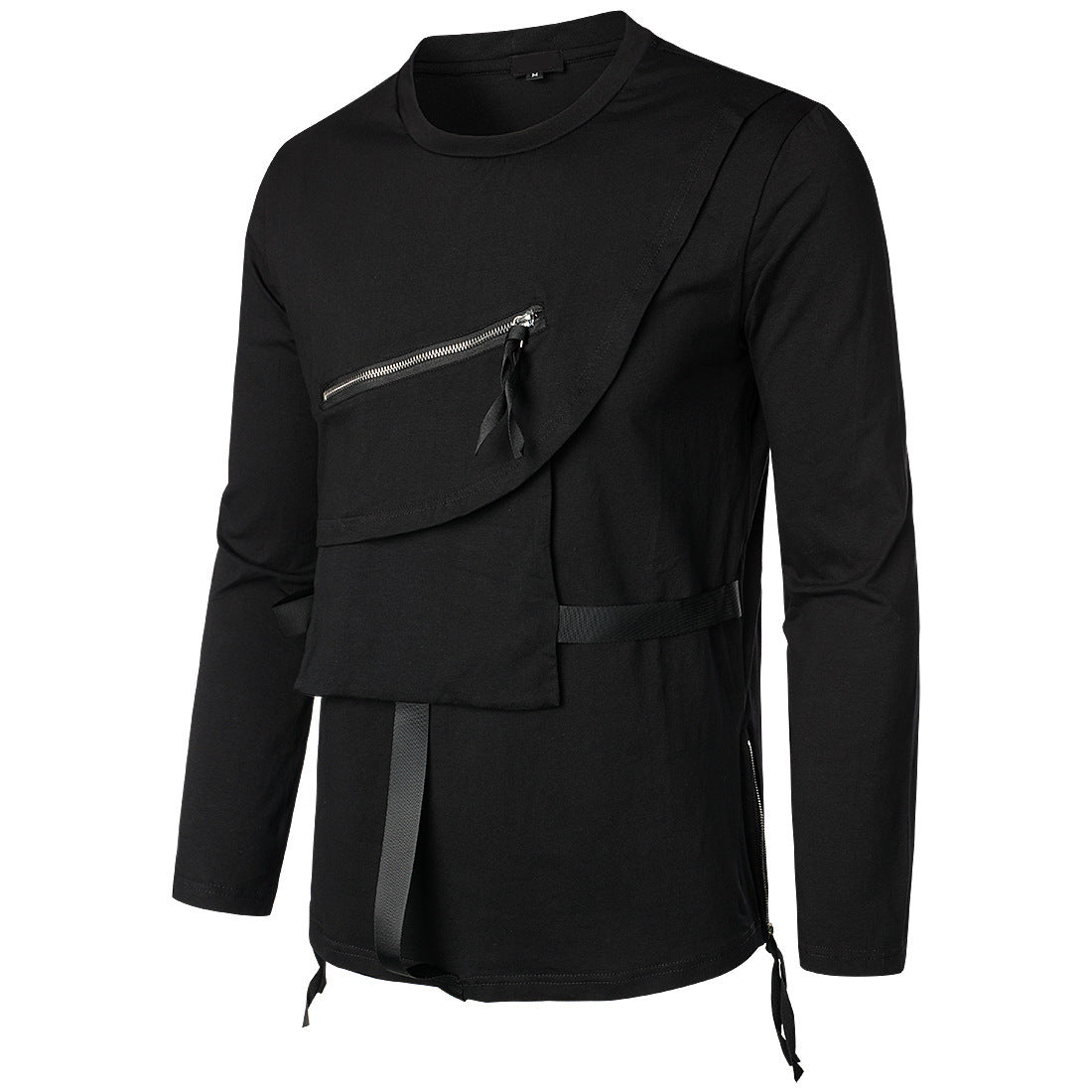 Herren Langarmshirt Modern Asymmetrisch mit Brusttasche