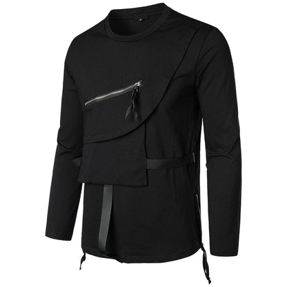 Herren Langarmshirt Modern Asymmetrisch mit Brusttasche