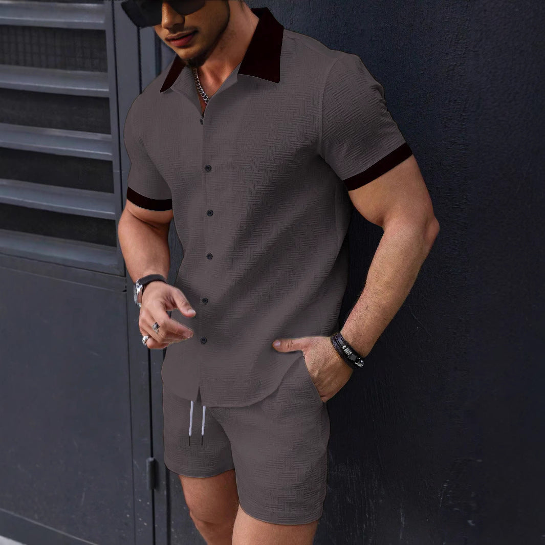 Herren Kurzarm Hemd Shorts Set Sommer Modisch