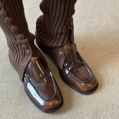 Damen Mokassins Leder Schuhe Knöpfchen Verschluss Elegannt