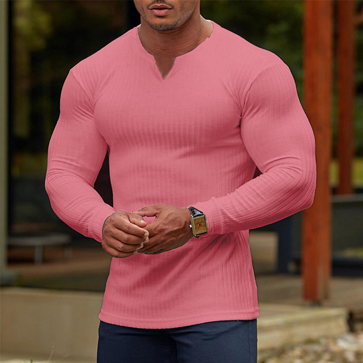 Herren Langarmshirt V-Ausschnitt Modern Style