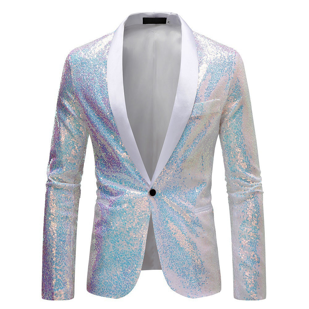 Herren Blazer Elegant Pailletten Modern Schwarzer Anzug
