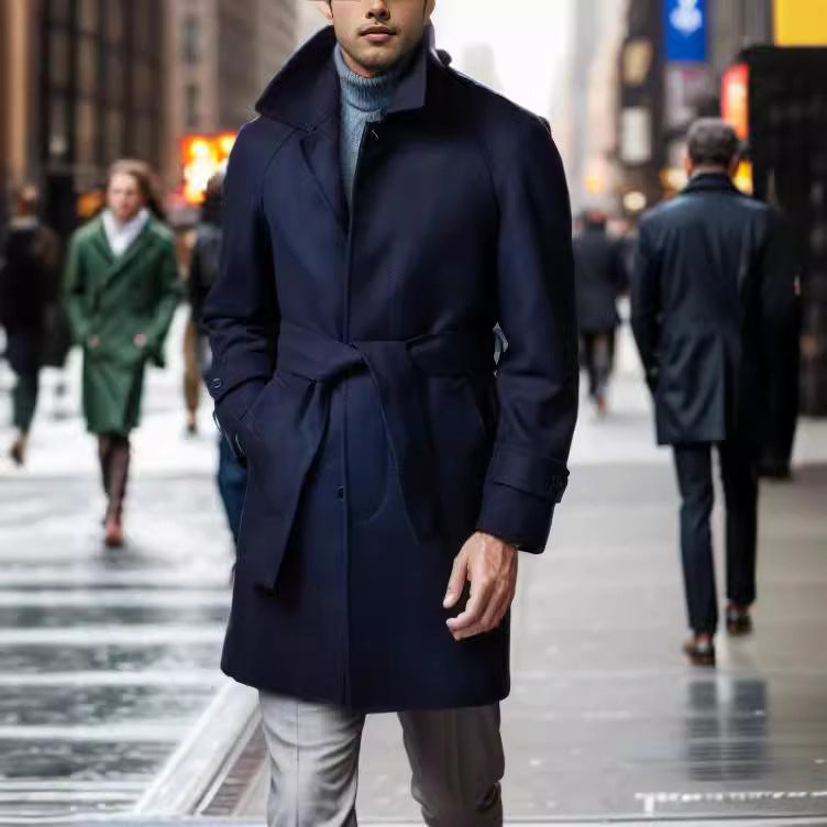 Herren Trenchcoat Modern mit Gürtel und großen Taschen
