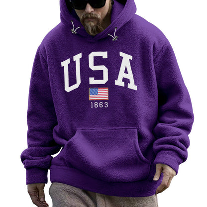 Herren Kapuzenpullover USA Print Kapuze Tasche