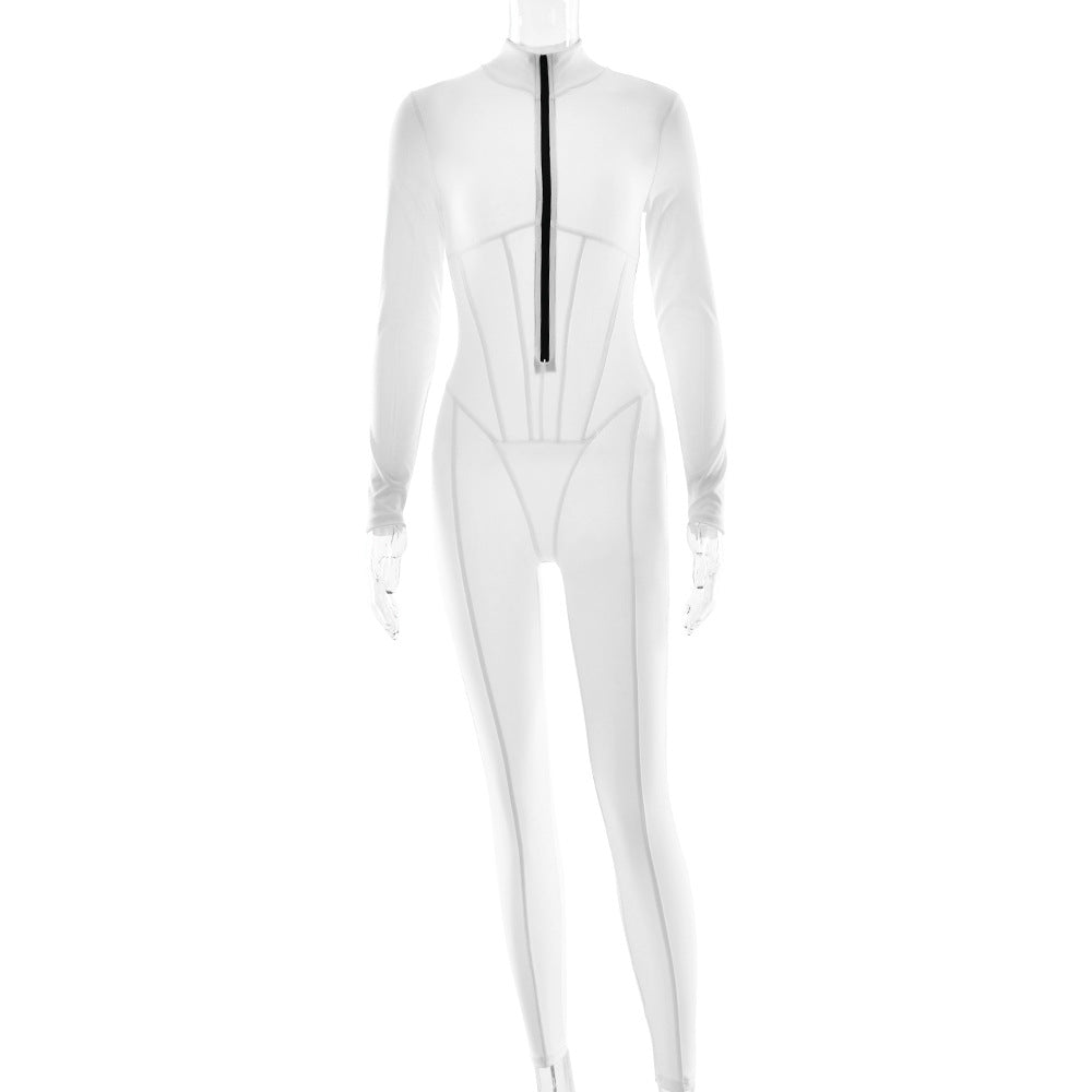 Damen Langarmanzug Sportlich Slim Fit mit Reißverschluss
