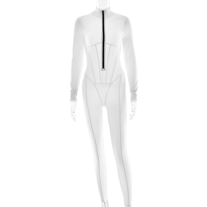 Damen Langarmanzug Sportlich Slim Fit mit Reißverschluss