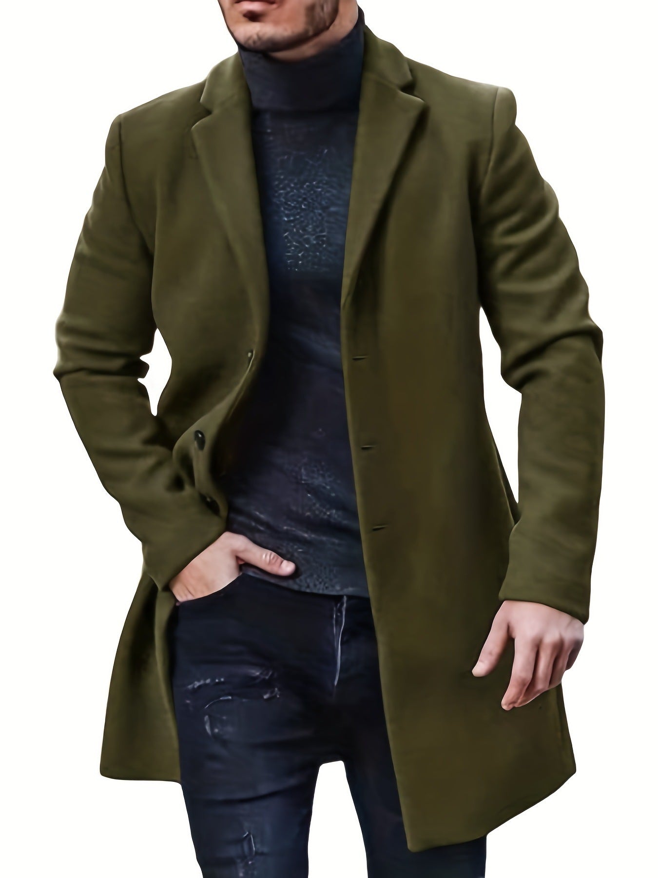 Herren Langmantel Modern Eleganter Schnitt Schwarz