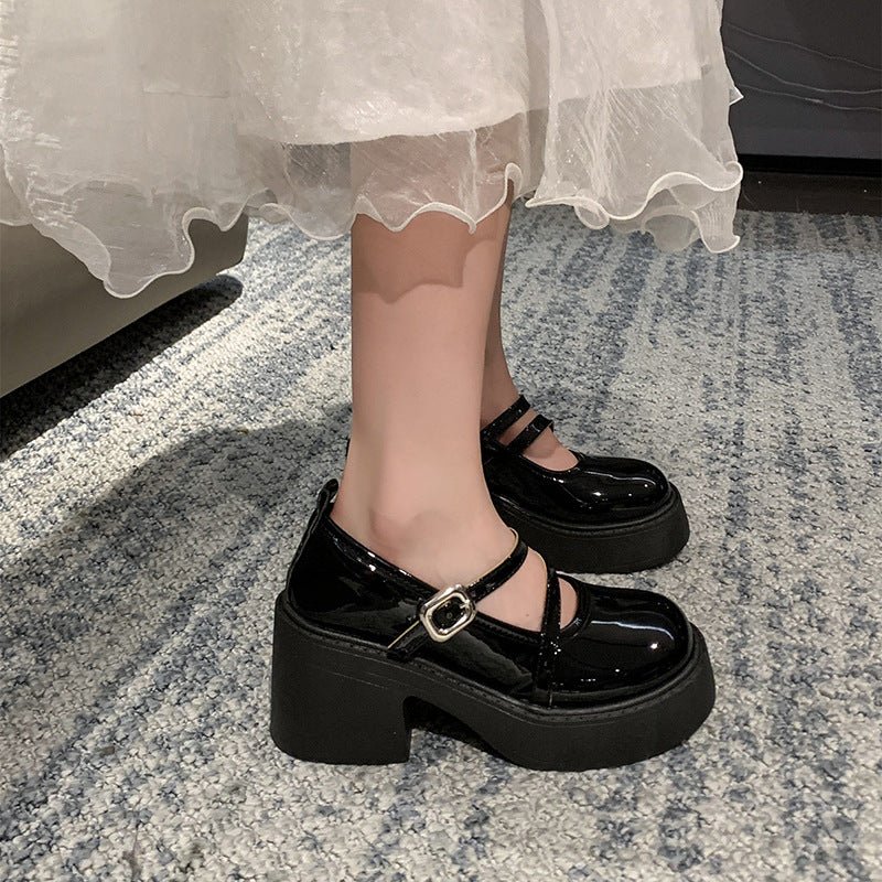 Damen Pumps Hochzeitsschuhe Glänzend mit Doppelriemen