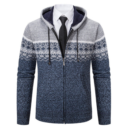 Herren Strickjacke Kapuze Jacquard Muster Modern