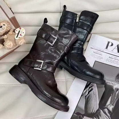 Damen Stiefel Schnürstiefel mit Schnallen Design Robust
