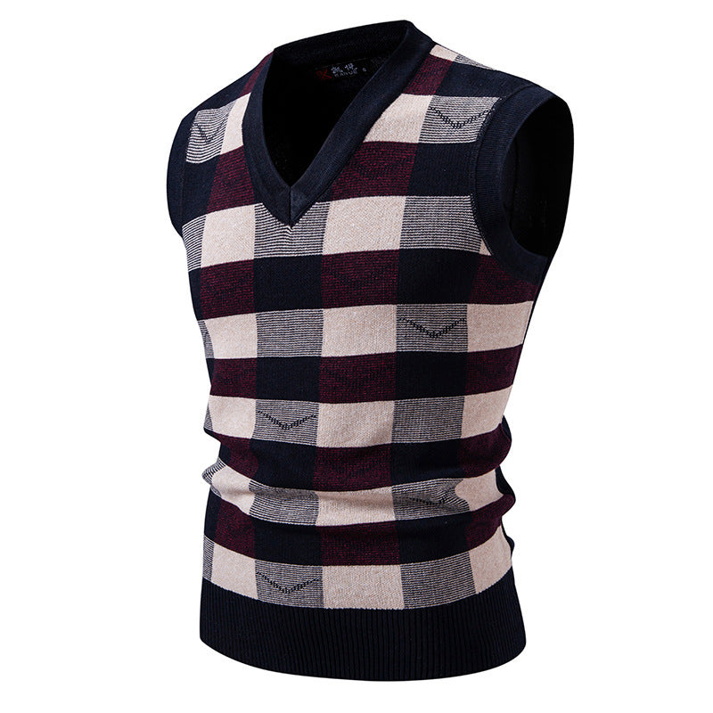 Herren Strickweste Karomuster Modern V-Ausschnitt