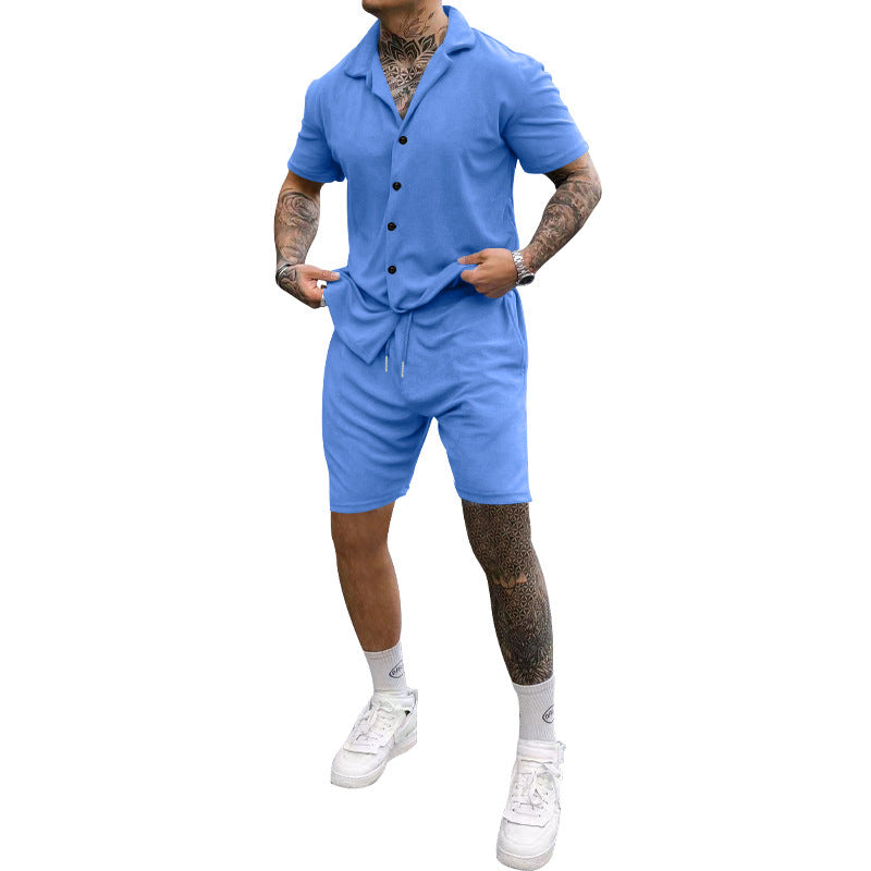 Herren Kurzarm Set Sportlich Freizeit Knopfleiste elastisch