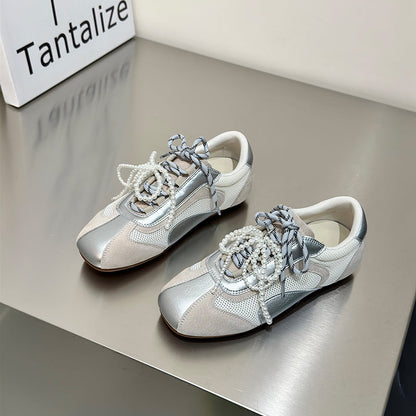 Damen Sneaker Modisch Perlen Akzente Atmungsaktiv
