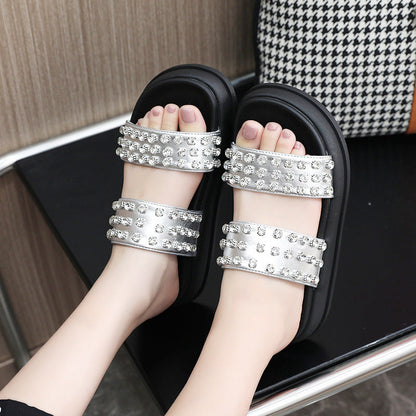 Damen Strandsandalen Glamourös mit Kristallsteinen