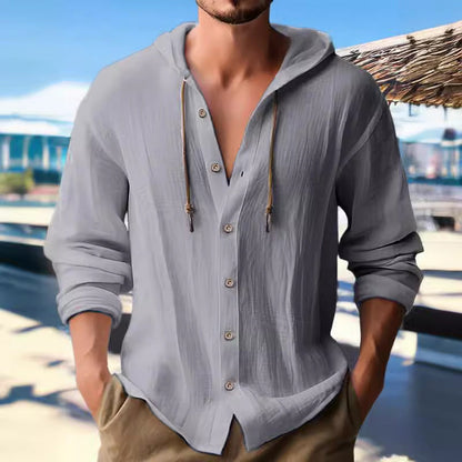 Herren Hoodie Hemd Kapuze Knopfleiste Casual