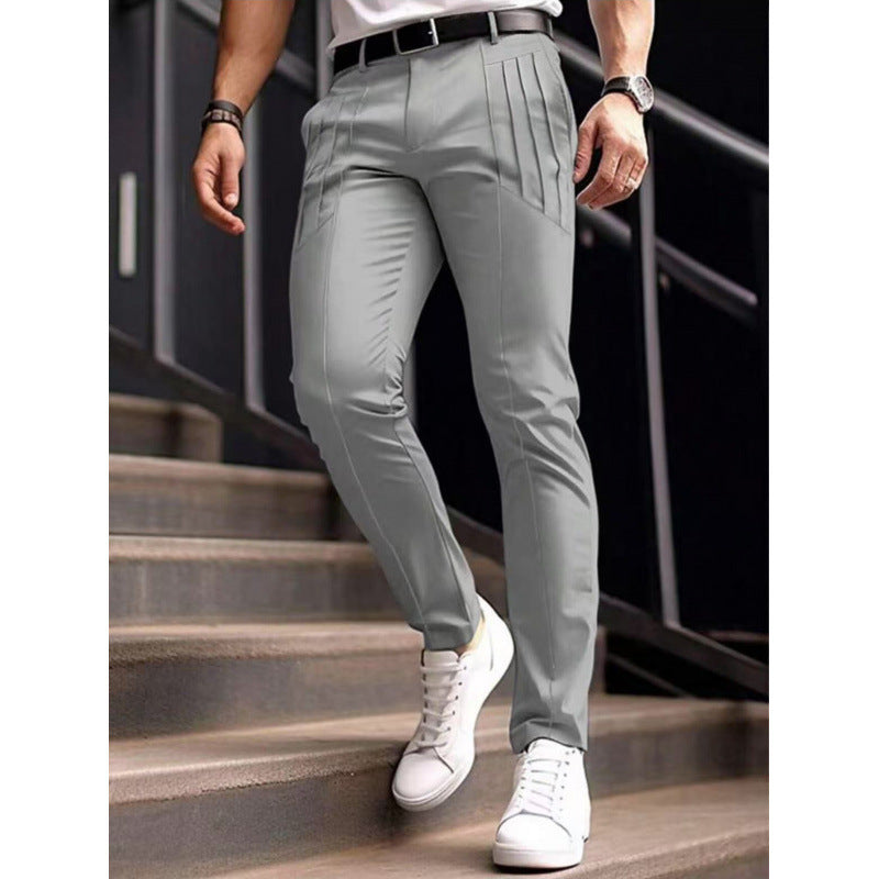 Herren Anzughose Slim Fit Plisé Elegant Schwarz