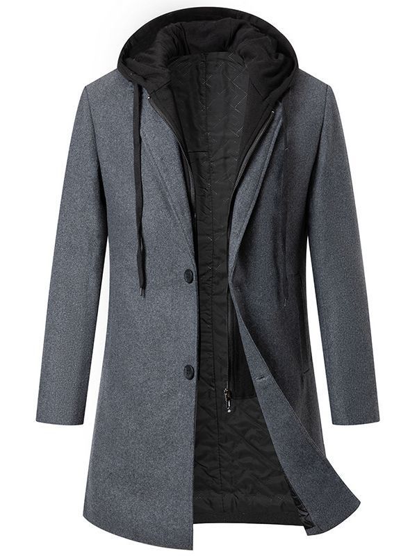 Herren Mantel Eleganter Wintermantel mit Kapuze und Taschen
