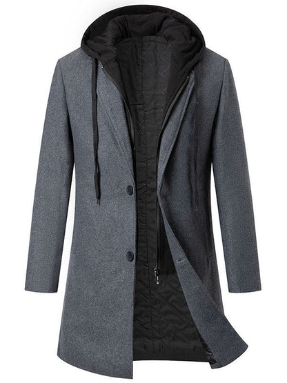 Herren Mantel Eleganter Wintermantel mit Kapuze und Taschen