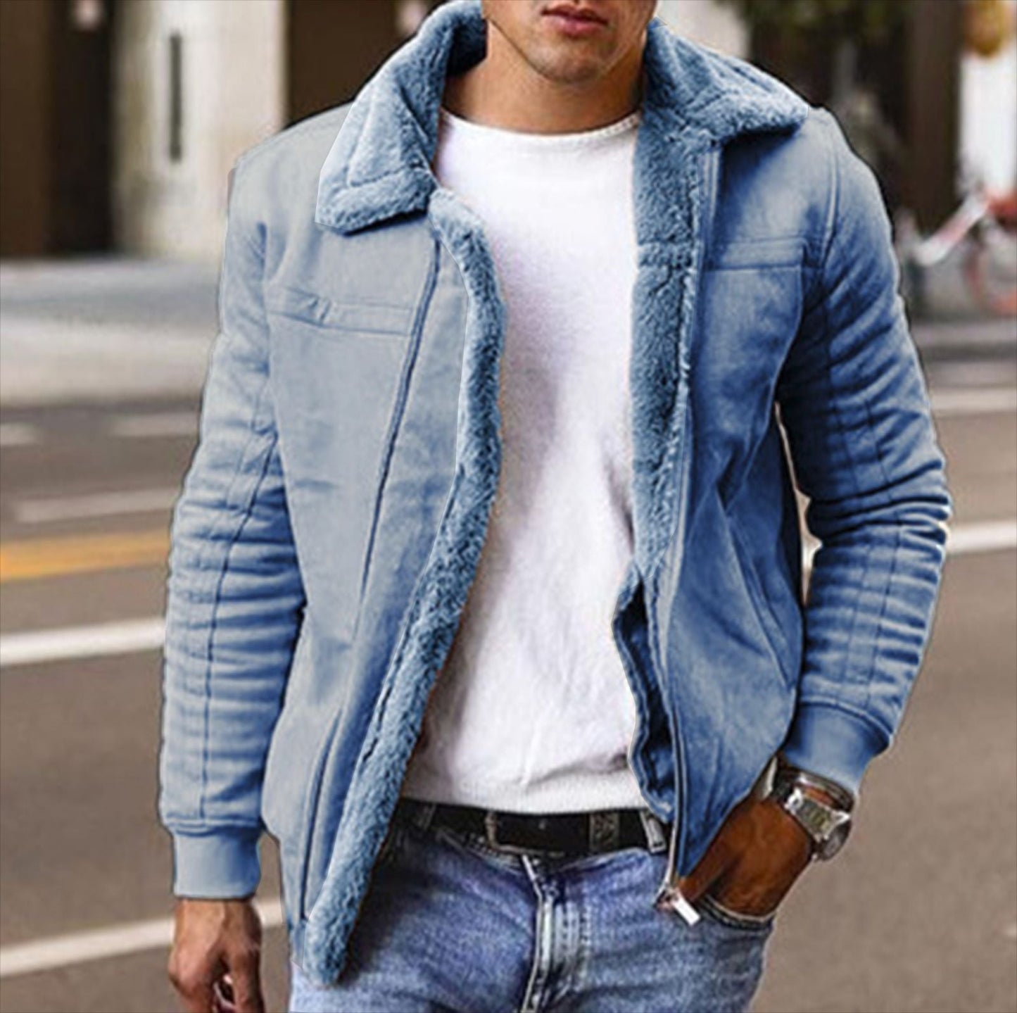 Lammfelljacke Herren Modern Pilotenstyle Elegant Schwarz - BerlinGlamour