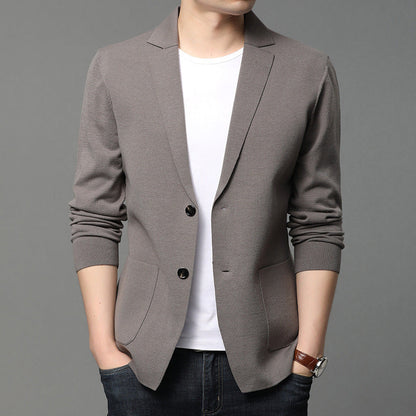 Herren Strickblazer Elegantes Design Knöpfe Taschen