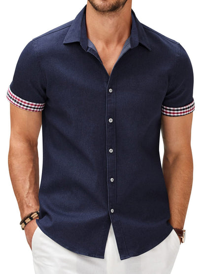 Herren Kurzarmhemd mit modernem Denim-Look und stylischem Karo-Muster BerlinGlamour, der das Leben erleichtert.