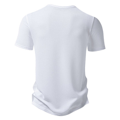 Herren Kurzarm-Shirt Modisch Strukturiert Knöpfe