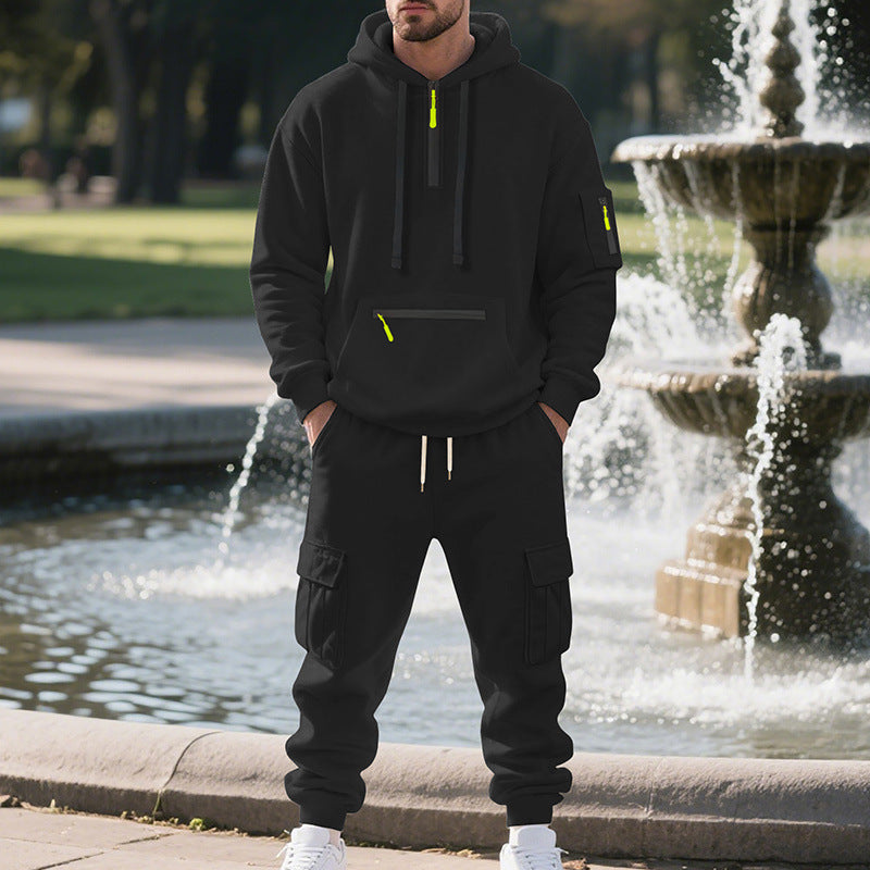 Herren Sportset Hoodie Cargo Bequem Grau
