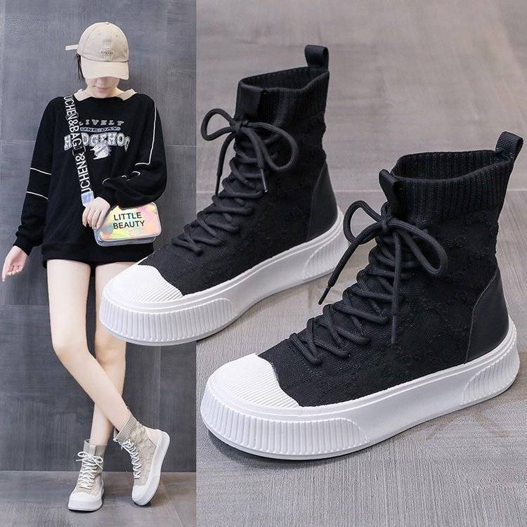 Damen Sneaker Hoch Schaft Stylisch Strick Obermaterial