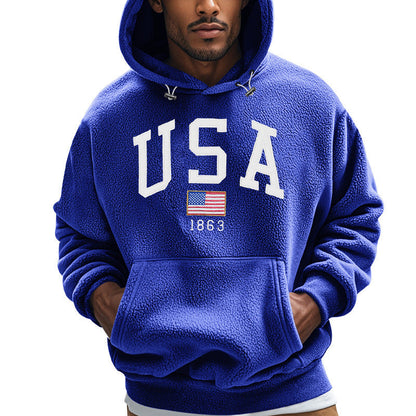 Herren Fleece Hoodie mit USA-Print, Weich und Warm