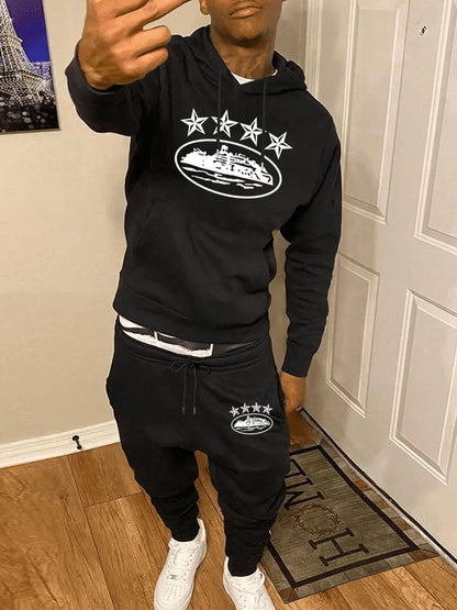 Herren Sportset Hoodie Jogginghose Graffiti Design