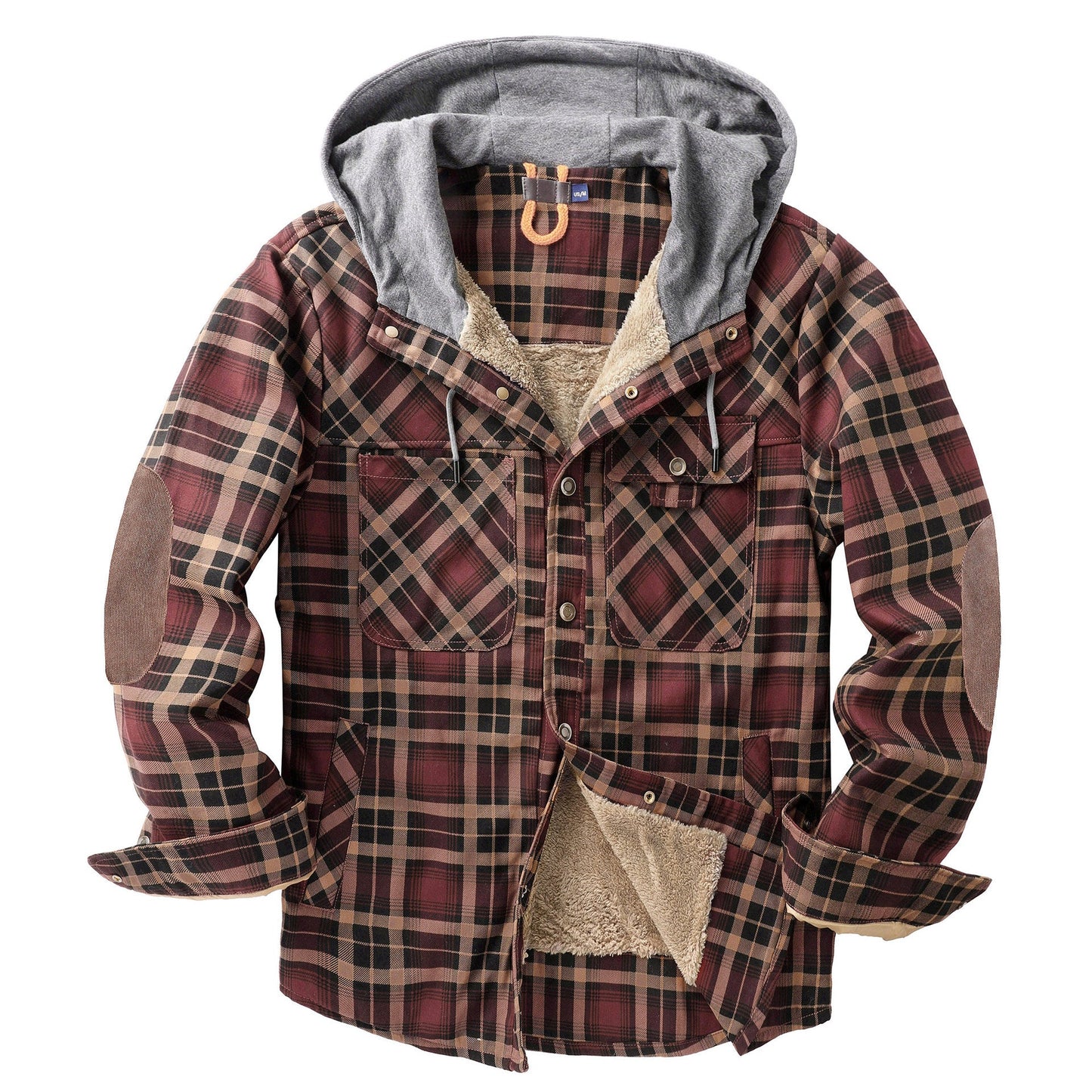Herren Flanelljacke Weich Kapuze Warm Winter