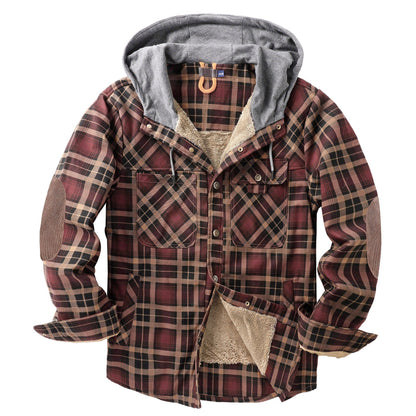 Herren Flanelljacke Weich Kapuze Warm Winter