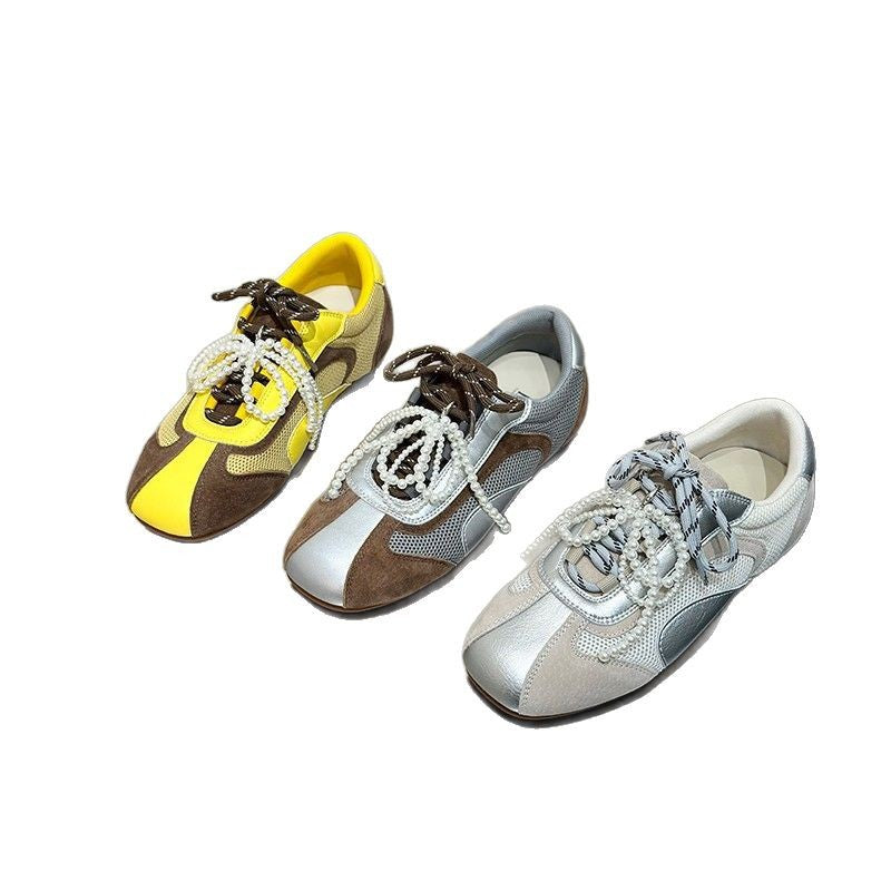Damen Sneaker Sportlich mit Perlen Dekor Elegant