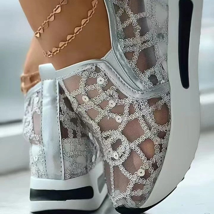 Damen Sneaker Netzdesign Glitzer Schuhe Modisch - BerlinGlamour