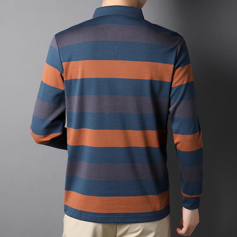 Herren Polohemd Langarm Gestreift Modern